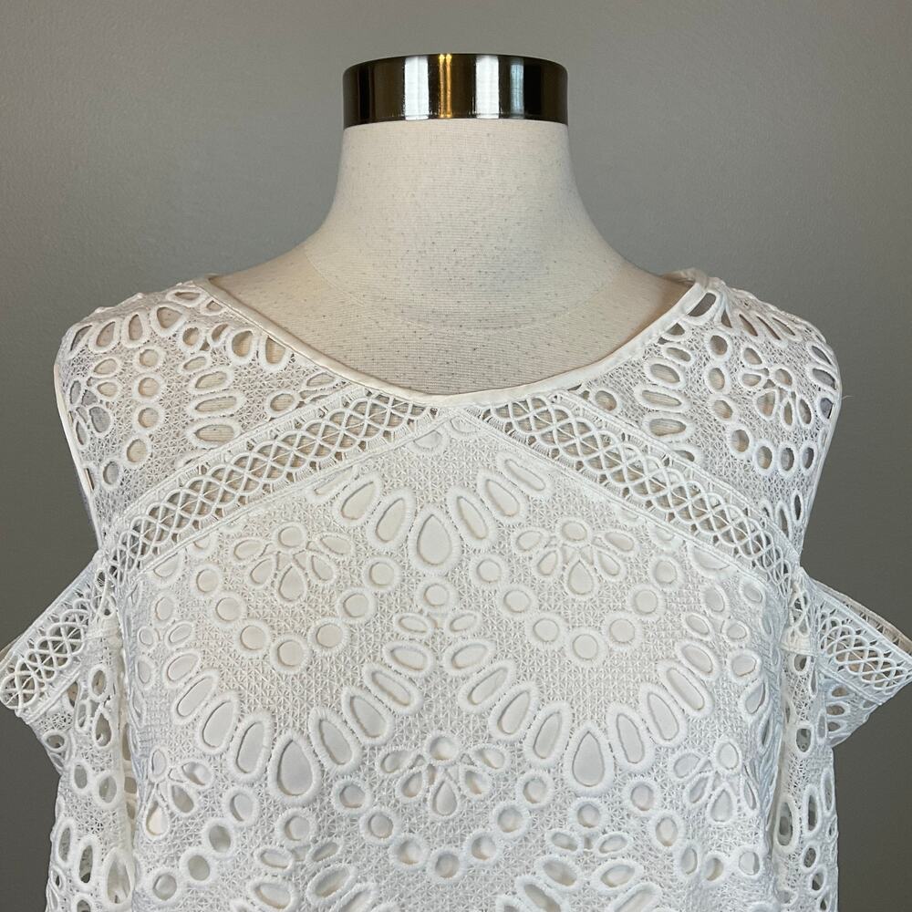 Laundry White Cocktail Dress Eyelet Lace Cut Out Long Sleeve Mini Shift Size 10 - Picture 6 of 9